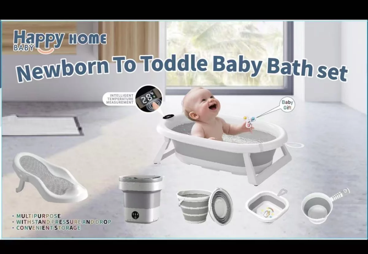 Baignoire pliable avec thermomètre, machine à  laver et accessoires