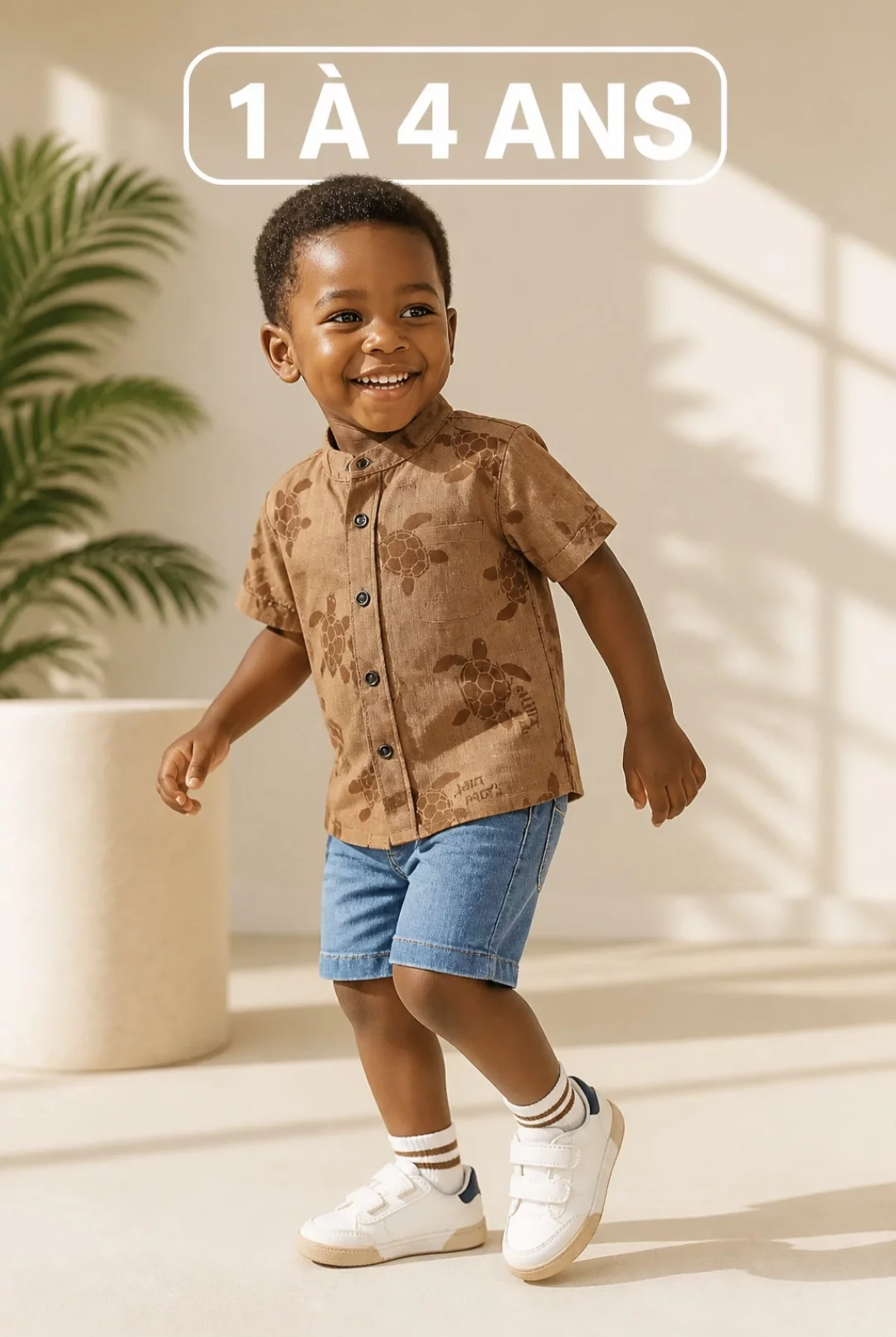 Ensemble chemise lin motif tortue & short en jean