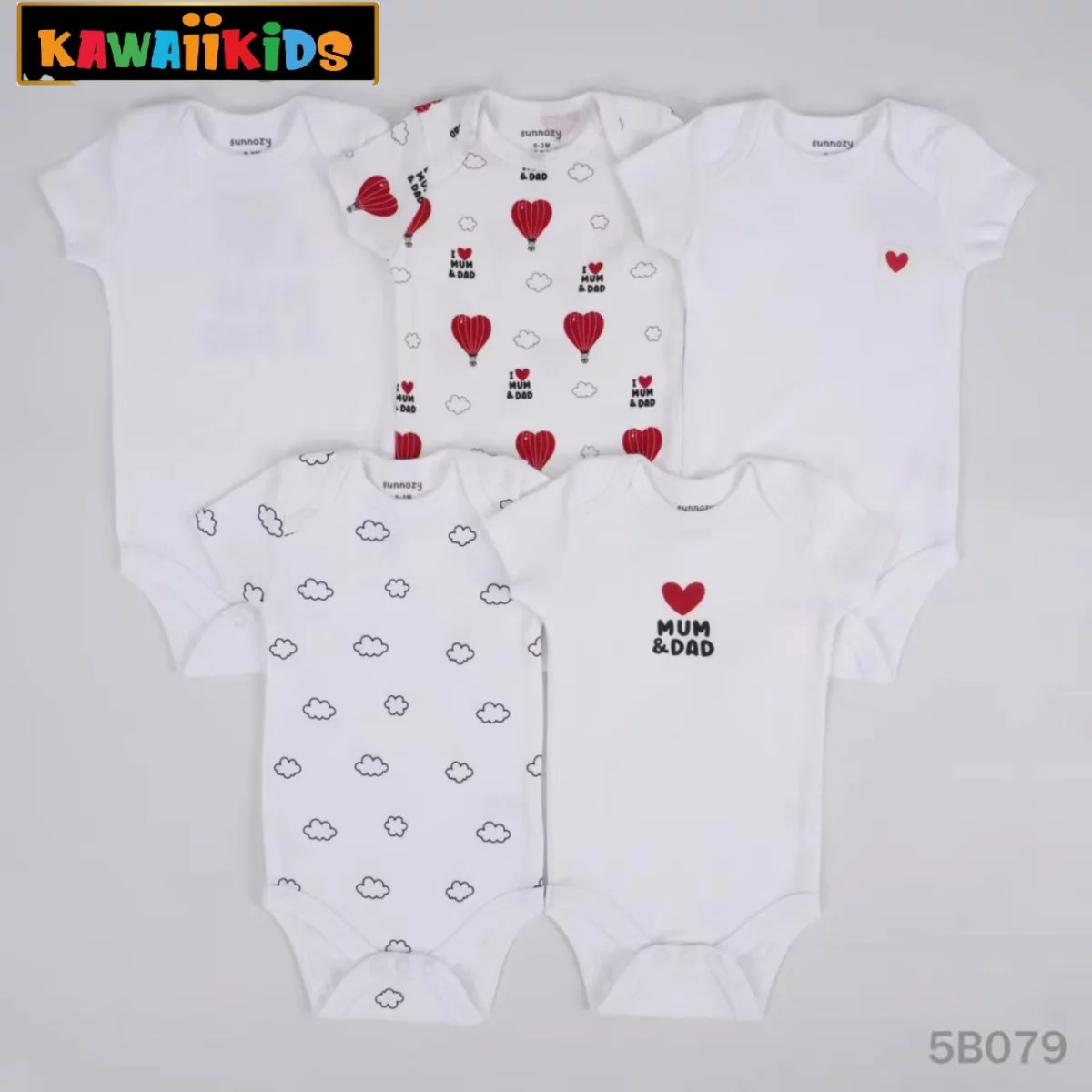Bodys manches courtes 5 en 1 "I love Mum & Dad" 5B079