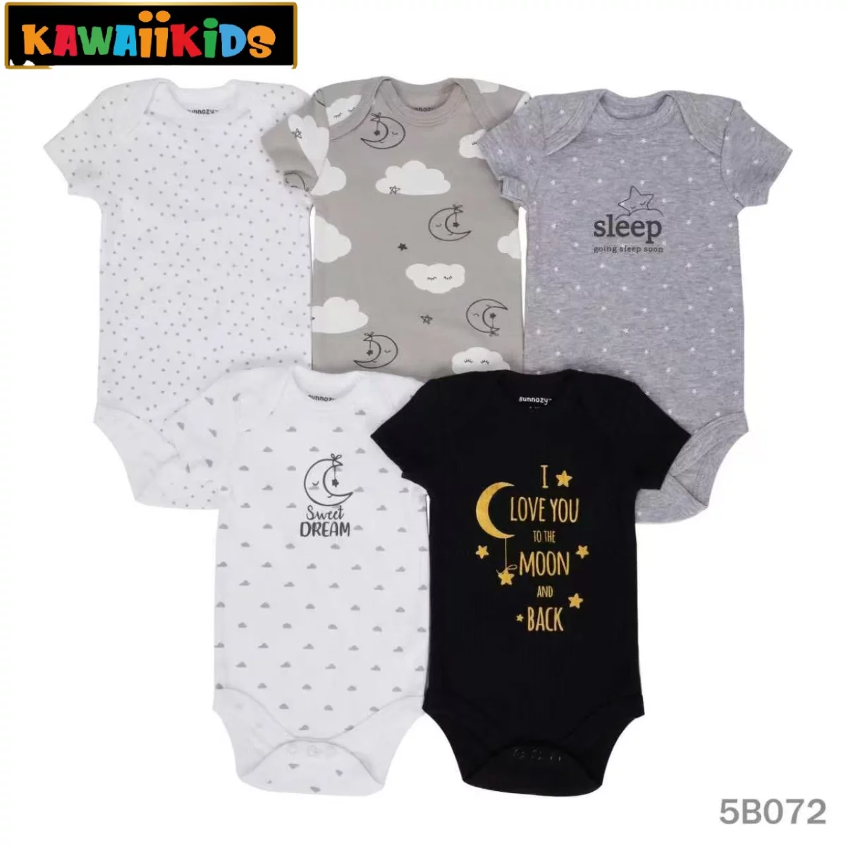 Bodys manches courtes 5 en 1"I LOVE YOU TO   THE MOON AND BACK" 5B072
