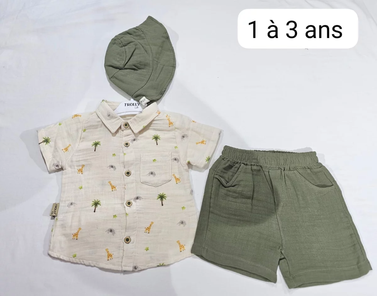 Ensemble lin 3 pièces avec chapeau